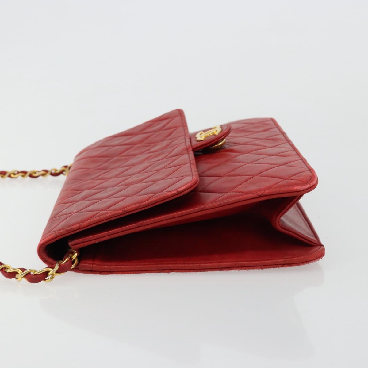 CHANEL Matelasse Chain Shoulder Bag Lamb Skin Red Gold CC Auth 181183