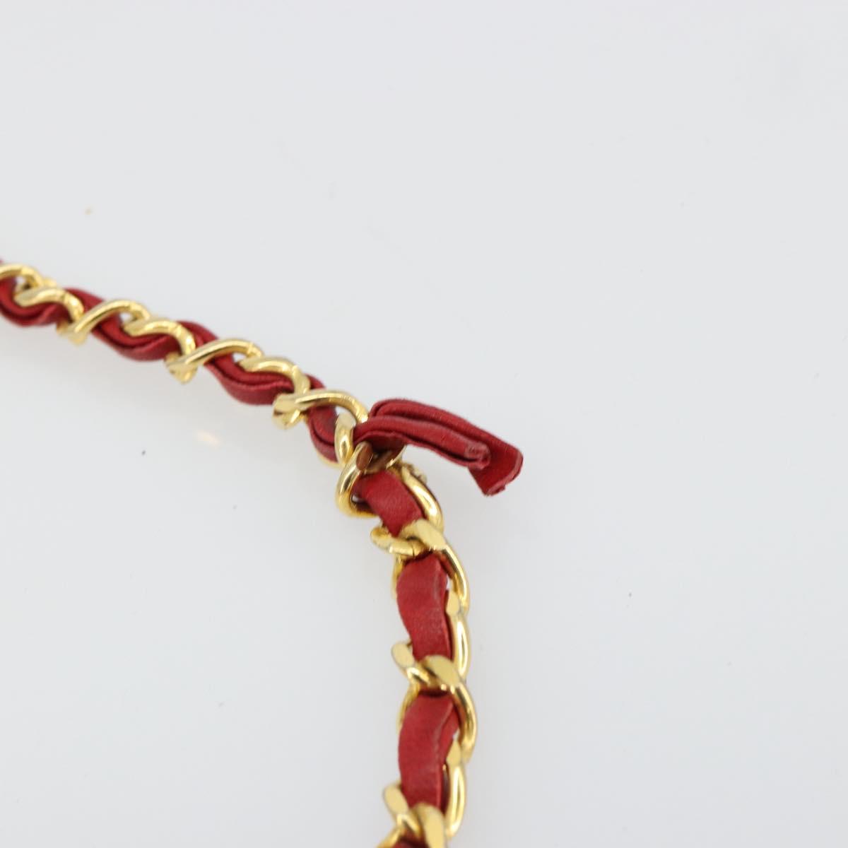 CHANEL Matelasse Chain Shoulder Bag Lamb Skin Red Gold CC Auth 181183