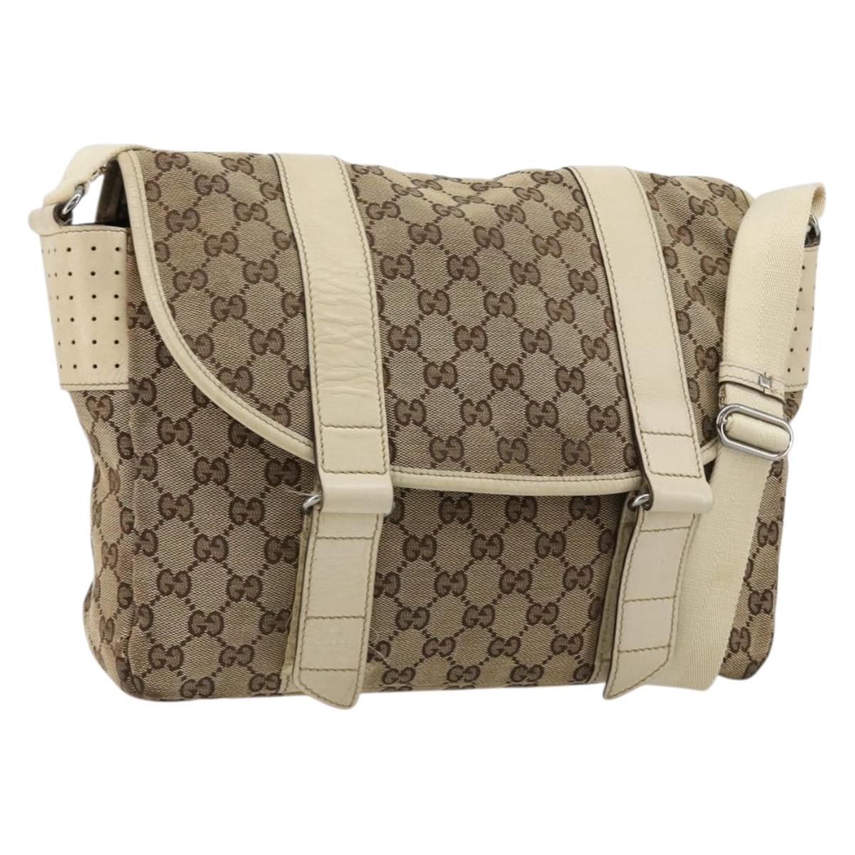 GUCCI GG Canvas Shoulder Bag Beige Silver 145859 Auth 181188