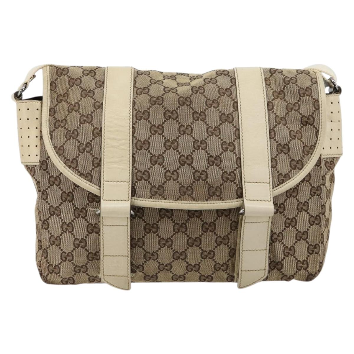 GUCCI GG Canvas Shoulder Bag Beige Silver 145859 Auth 181188