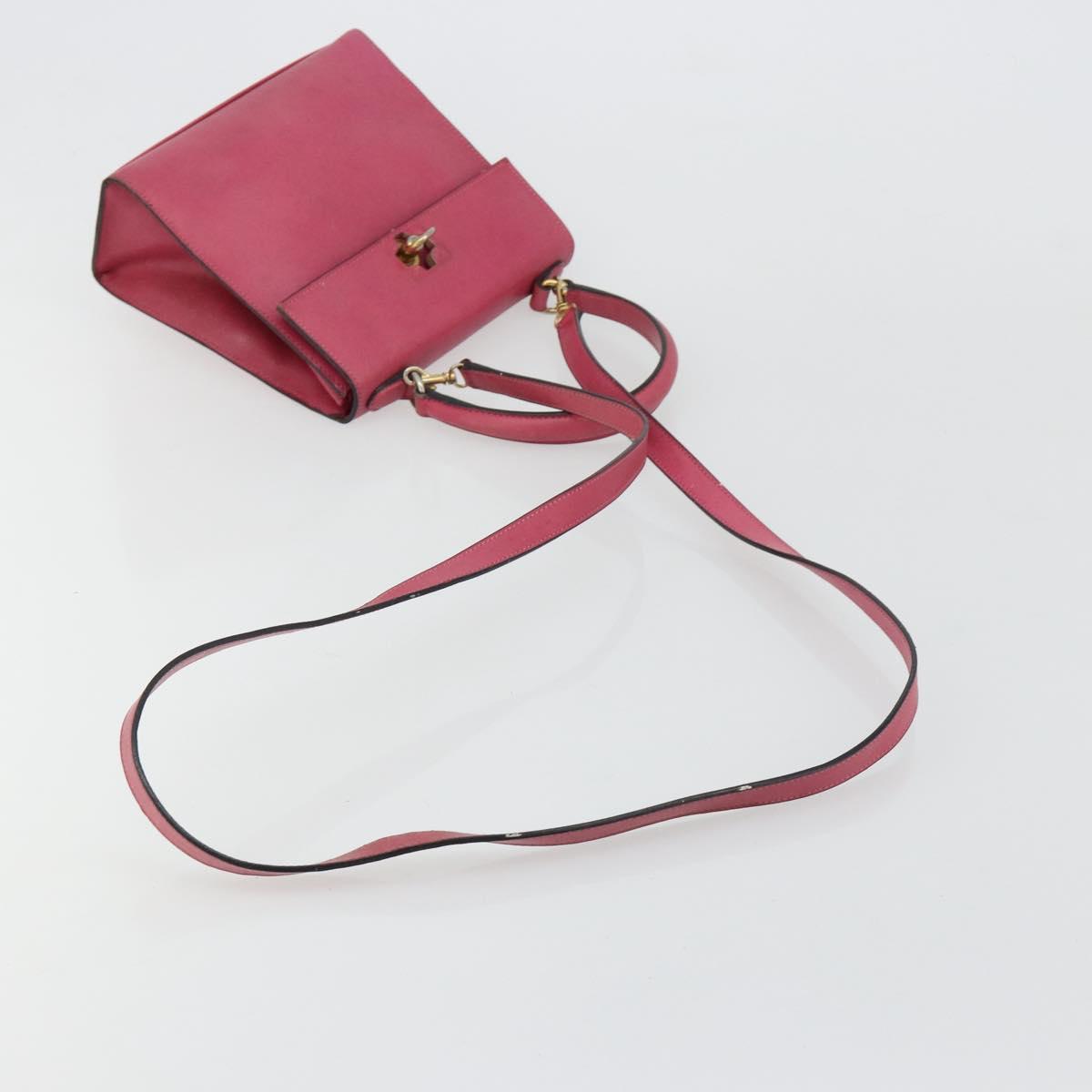CELINE Hand Bag Leather 2way Pink Gold Auth 181199
