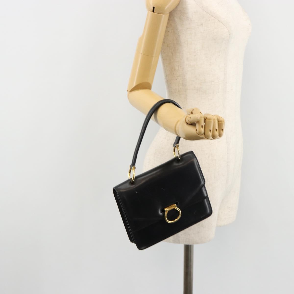CELINE Hand Bag Leather Gold Black Auth 181200
