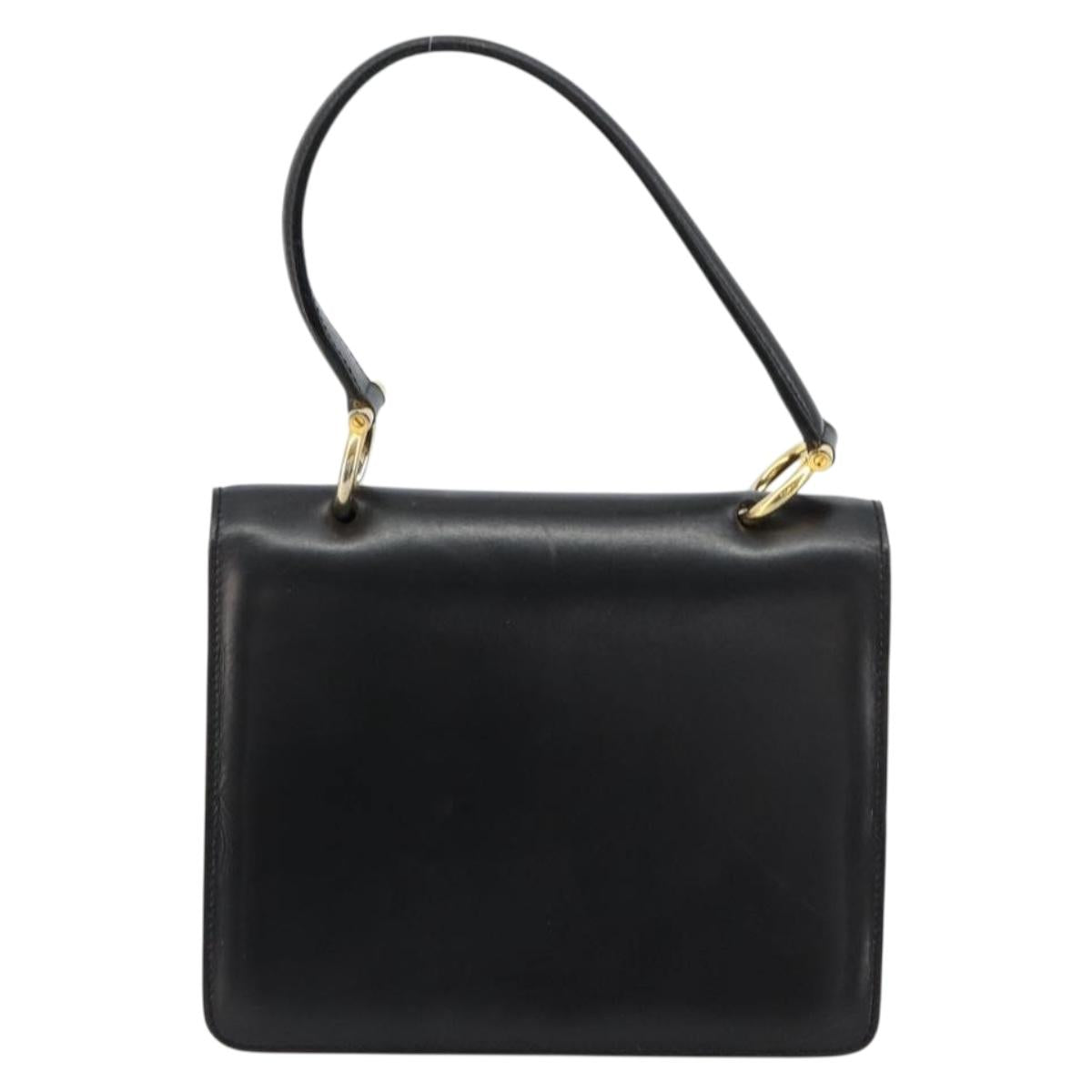 CELINE Hand Bag Leather Gold Black Auth 181200