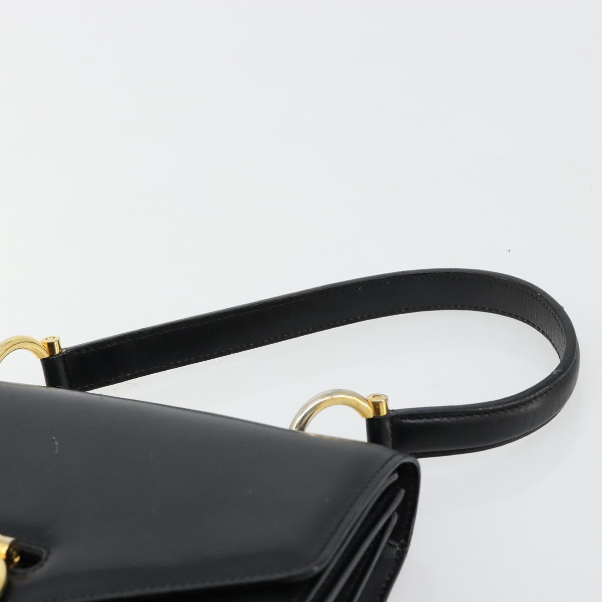 CELINE Hand Bag Leather Gold Black Auth 181200