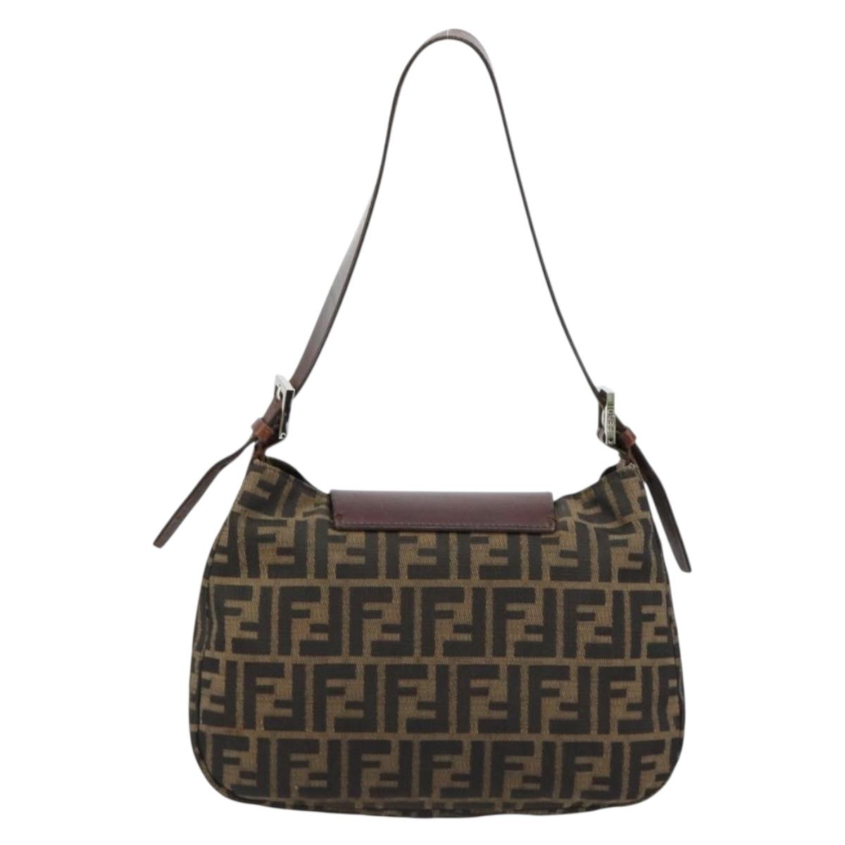 FENDI Zucca Canvas Shoulder Bag Black Brown Auth 181202A
