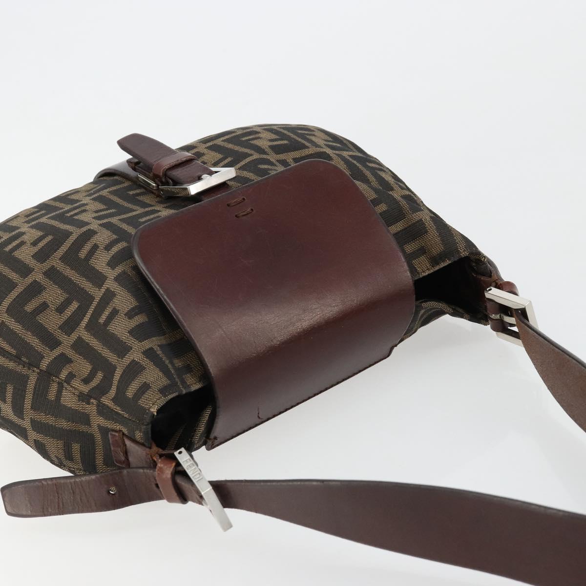 FENDI Zucca Canvas Shoulder Bag Black Brown Auth 181202A