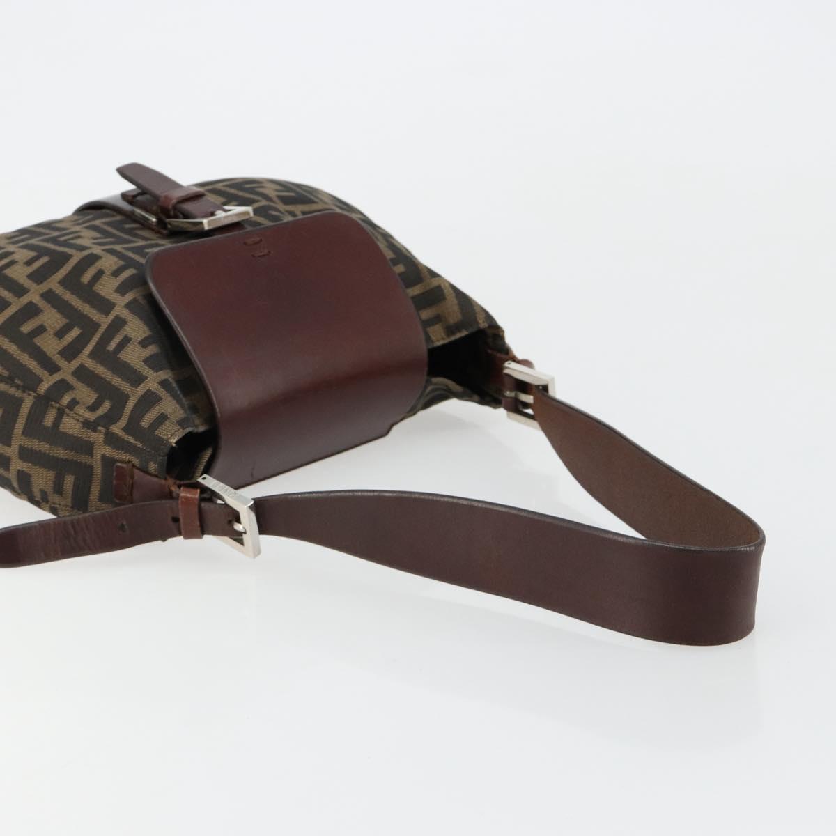 FENDI Zucca Canvas Shoulder Bag Black Brown Auth 181202A