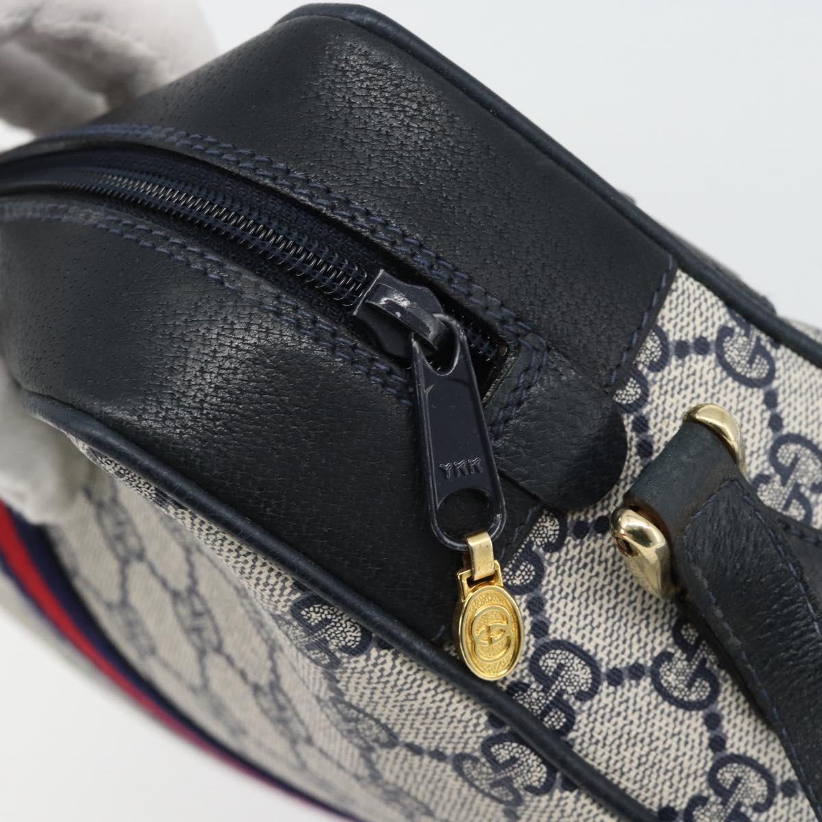 GUCCI GG Supreme Sherry Line Shoulder Bag PVC Navy Gold 72 02 005 Auth 181210