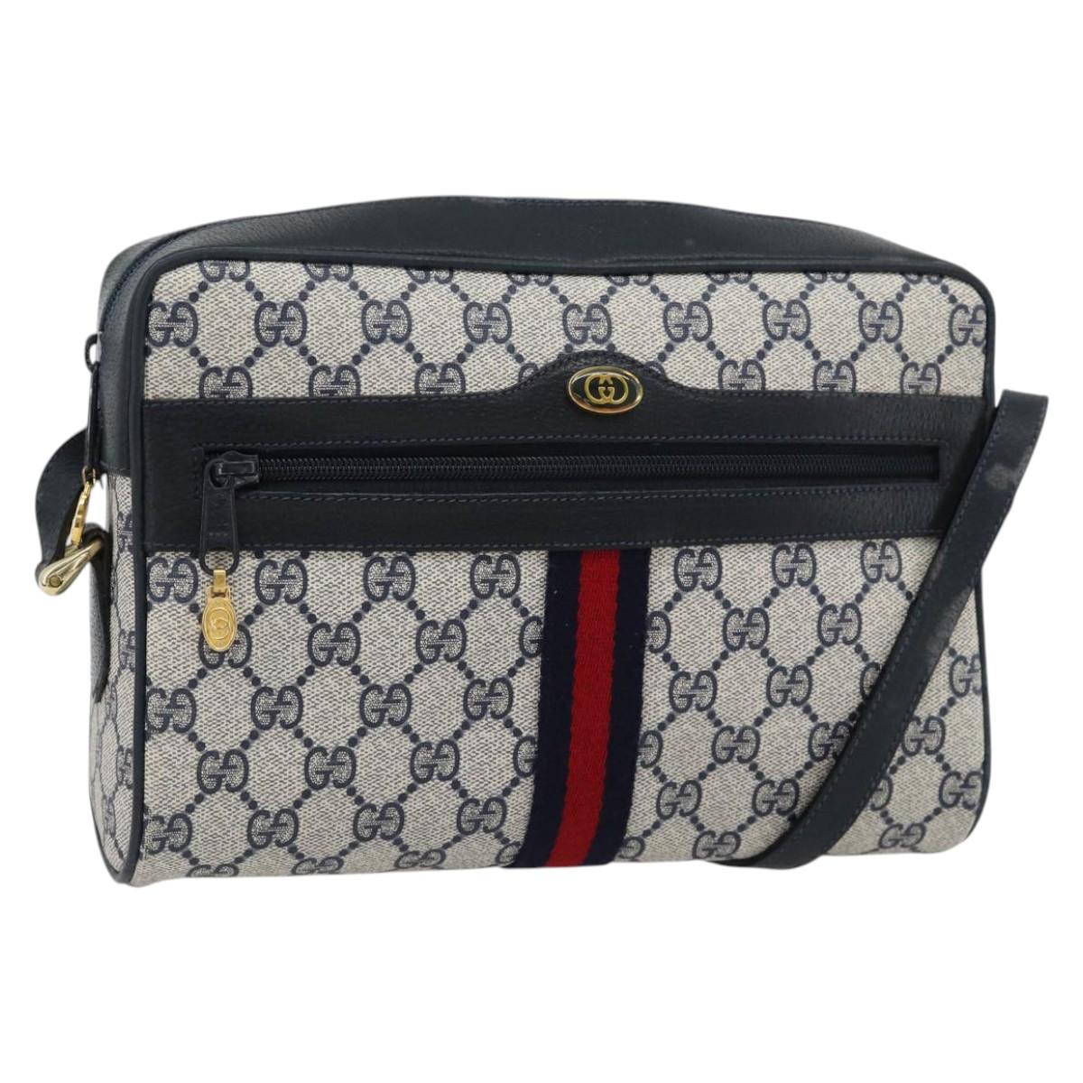 GUCCI GG Supreme Sherry Line Shoulder Bag PVC Navy Gold 72 02 005 Auth 181210