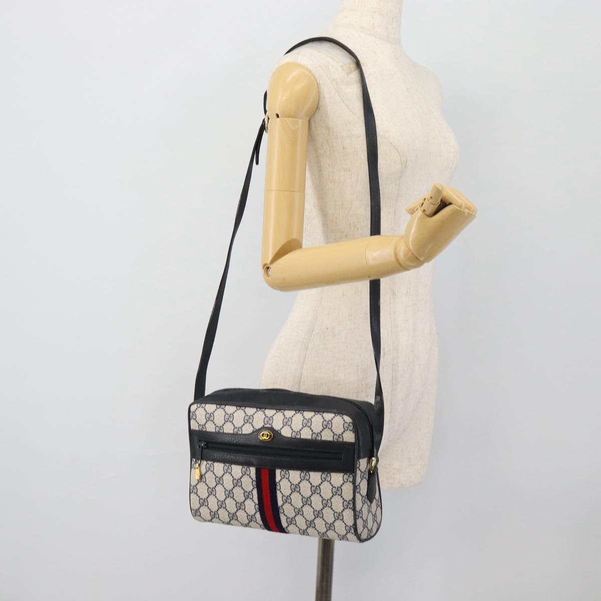 GUCCI GG Supreme Sherry Line Shoulder Bag PVC Navy Gold 72 02 005 Auth 181210
