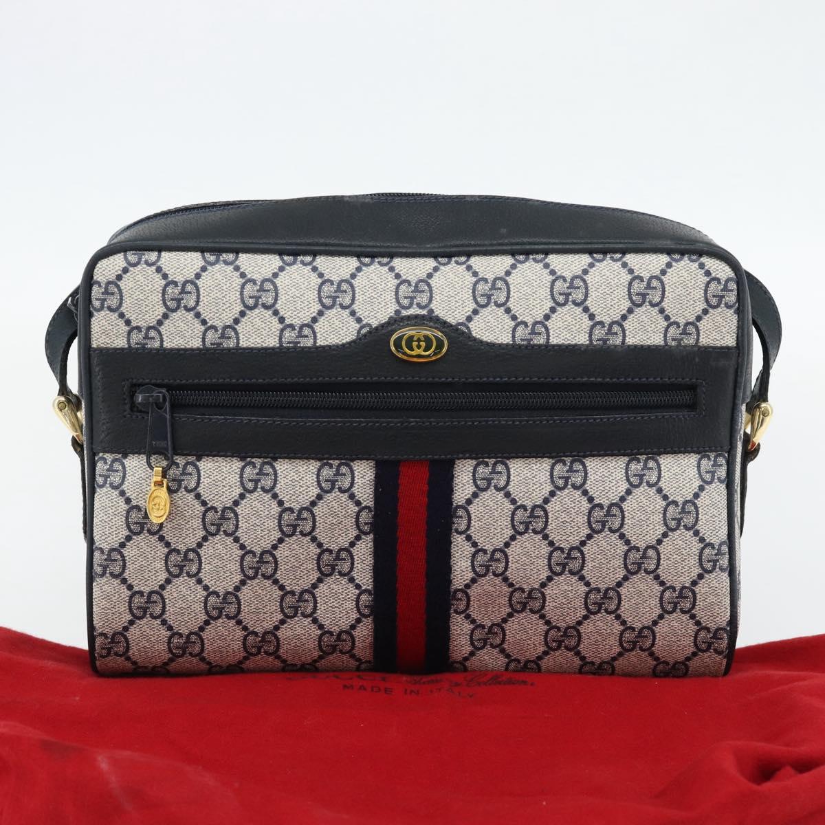 GUCCI GG Supreme Sherry Line Shoulder Bag PVC Navy Gold 72 02 005 Auth 181210