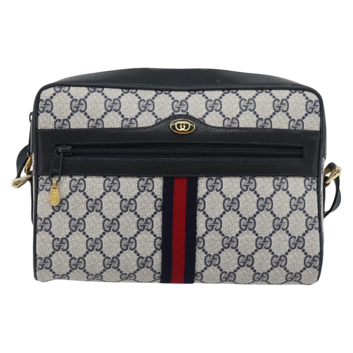 GUCCI GG Supreme Sherry Line Shoulder Bag PVC Navy Gold 72 02 005 Auth 181210