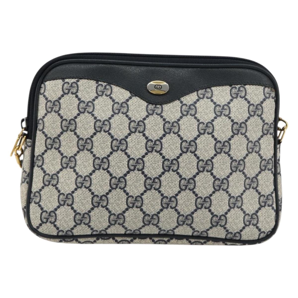 GUCCI GG Supreme Shoulder Bag PVC Navy Gold 97 02 068 Auth 181211