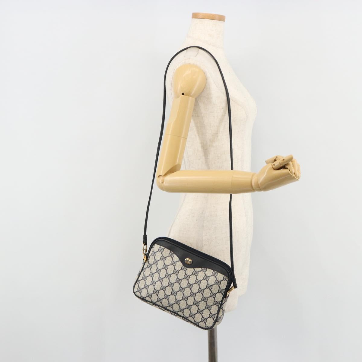 GUCCI GG Supreme Shoulder Bag PVC Navy Gold 97 02 068 Auth 181211
