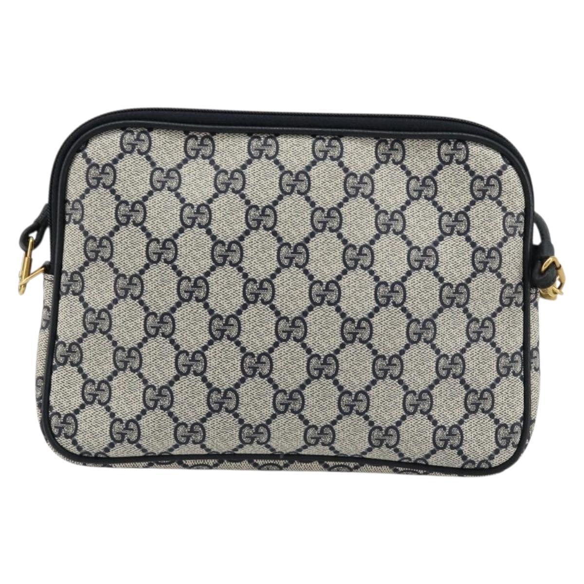 GUCCI GG Supreme Shoulder Bag PVC Navy Gold 97 02 068 Auth 181211