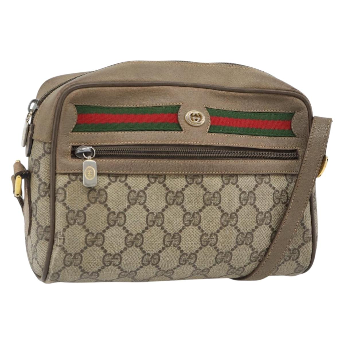 GUCCI GG Supreme Web Sherry Line Shoulder Bag PVC Beige Gold Auth 181213