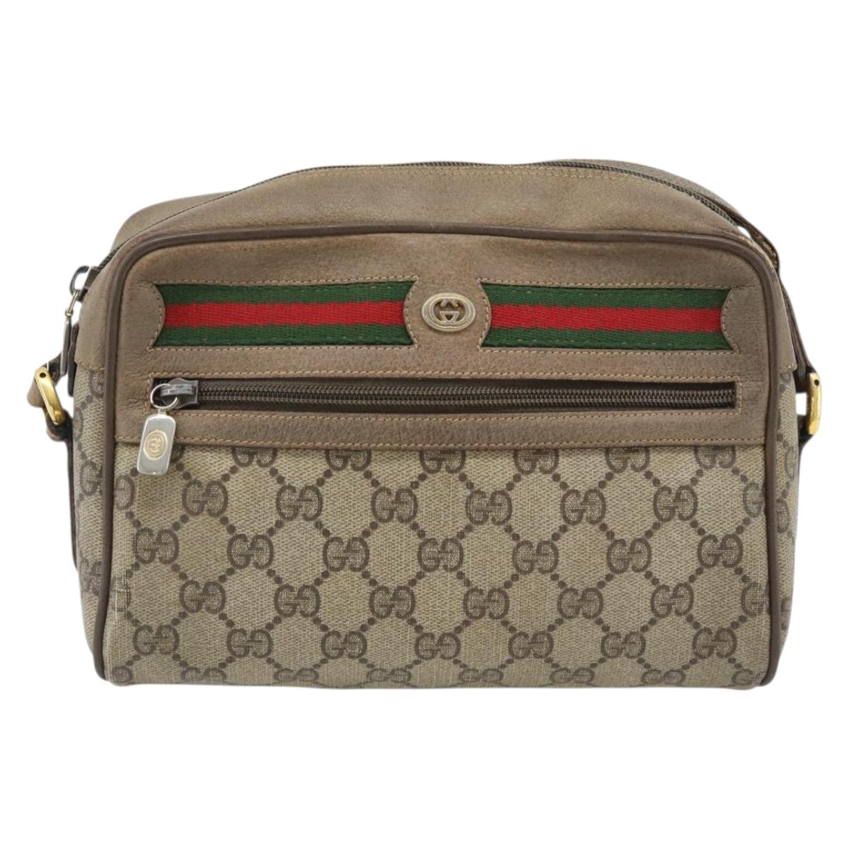 GUCCI GG Supreme Web Sherry Line Shoulder Bag PVC Beige Gold Auth 181213