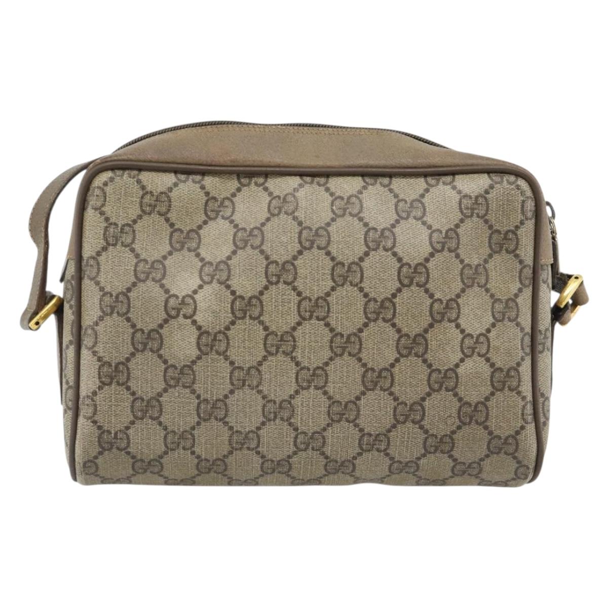 GUCCI GG Supreme Web Sherry Line Shoulder Bag PVC Beige Gold Auth 181213