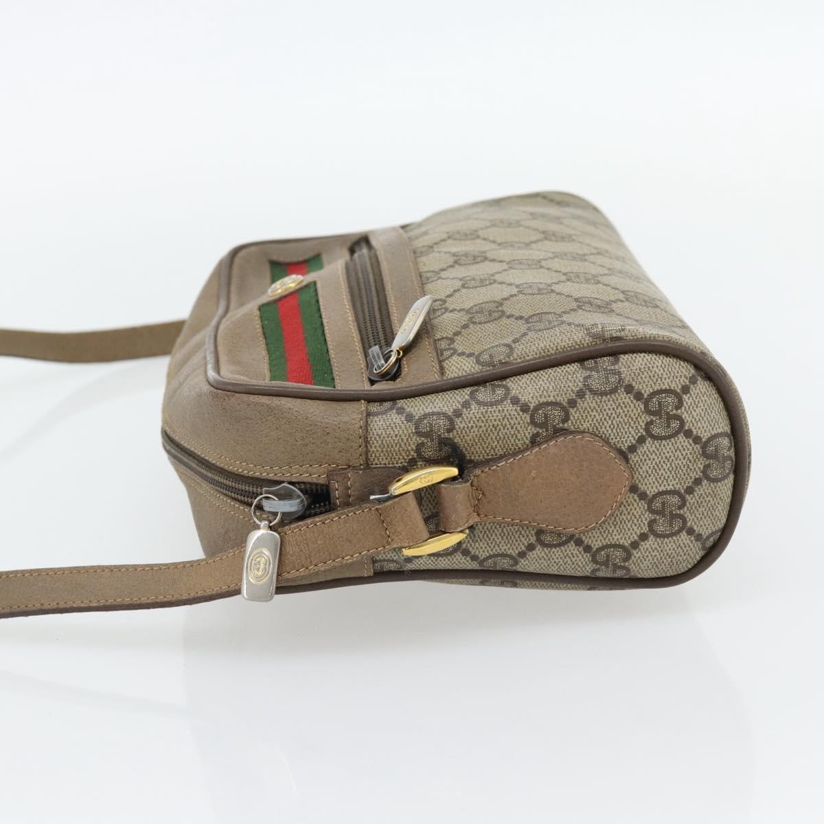 GUCCI GG Supreme Web Sherry Line Shoulder Bag PVC Beige Gold Auth 181213