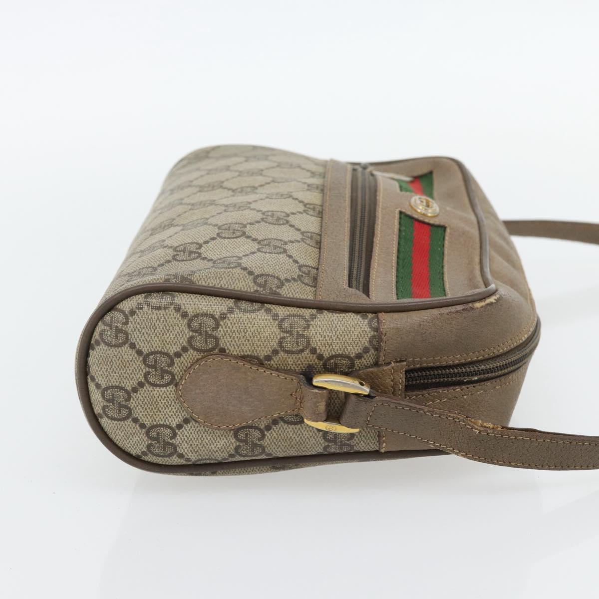 GUCCI GG Supreme Web Sherry Line Shoulder Bag PVC Beige Gold Auth 181213