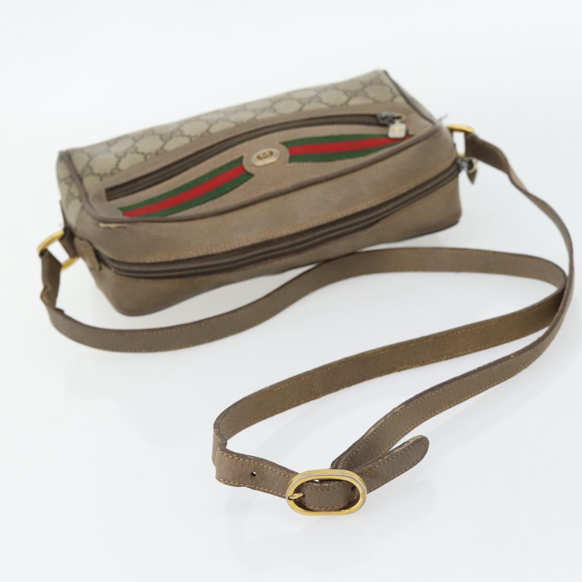 GUCCI GG Supreme Web Sherry Line Shoulder Bag PVC Beige Gold Auth 181213