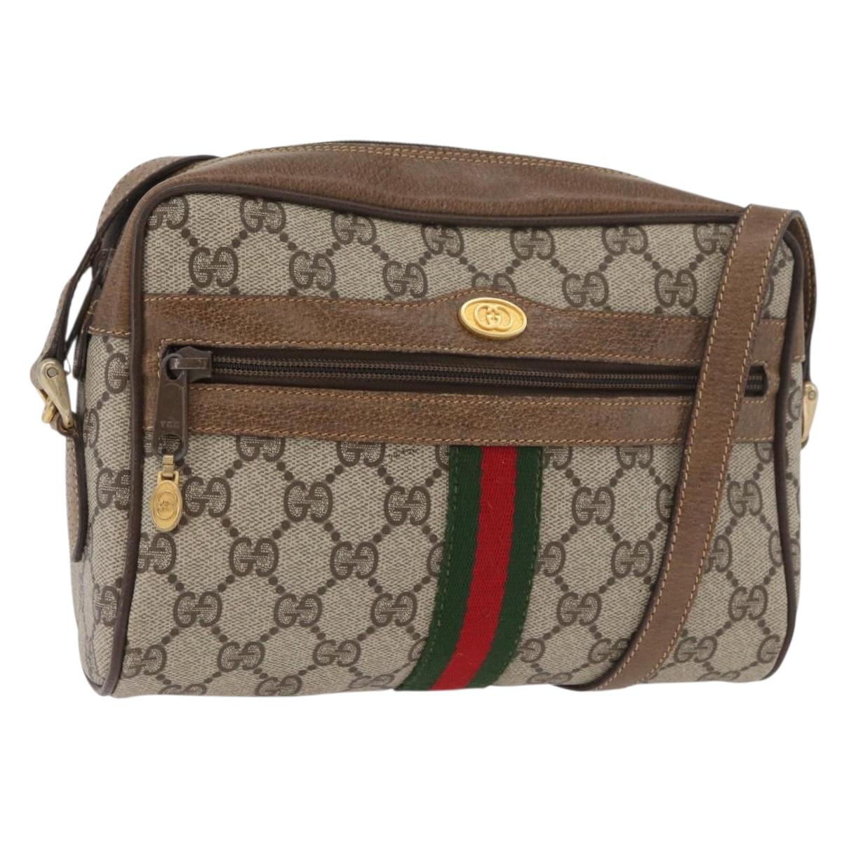 GUCCI GG Supreme Web Sherry Line Bag PVC Beige Gold 67 02 004 Auth 181214