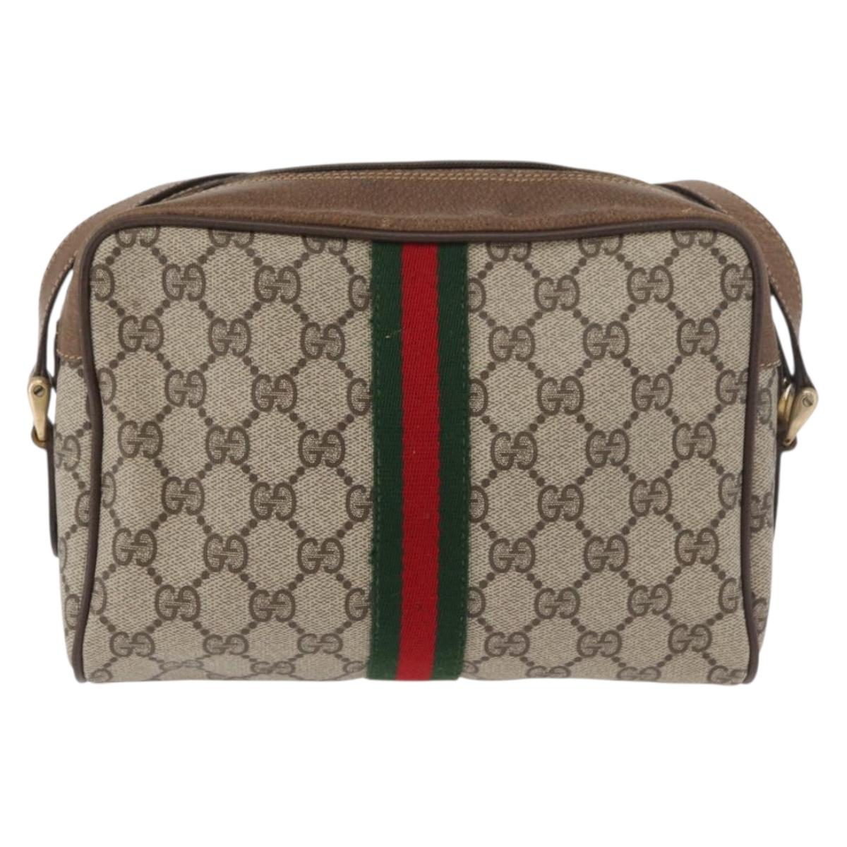 GUCCI GG Supreme Web Sherry Line Bag PVC Beige Gold 67 02 004 Auth 181214