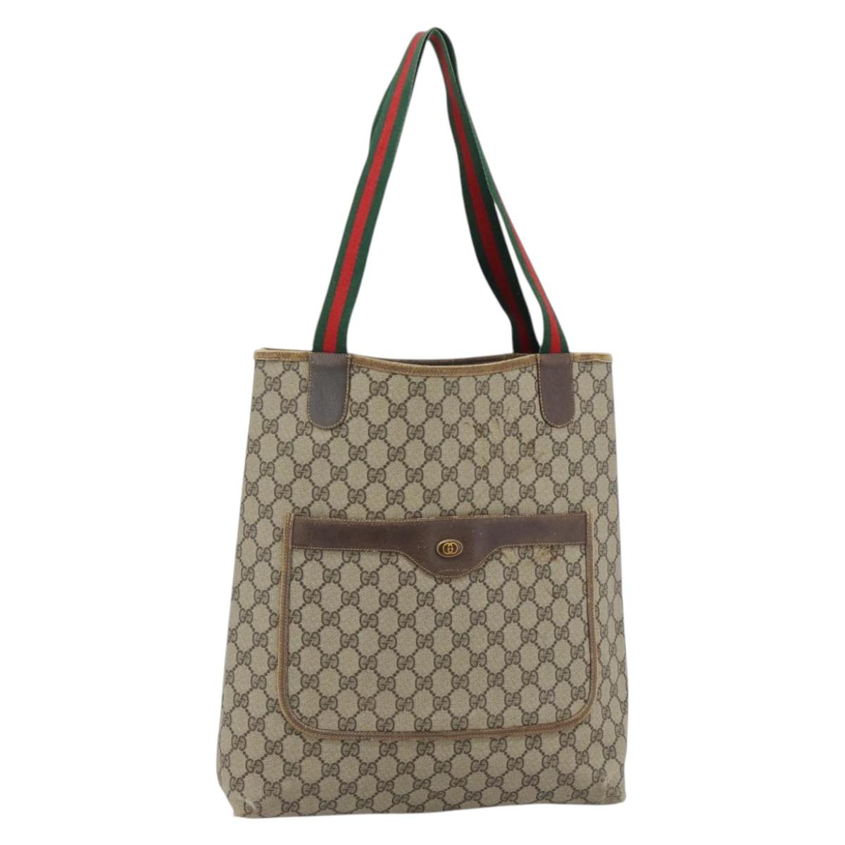 GUCCI GG Supreme Web Sherry Line Tote Bag PVC Beige Red 378 02 003 Auth 181215