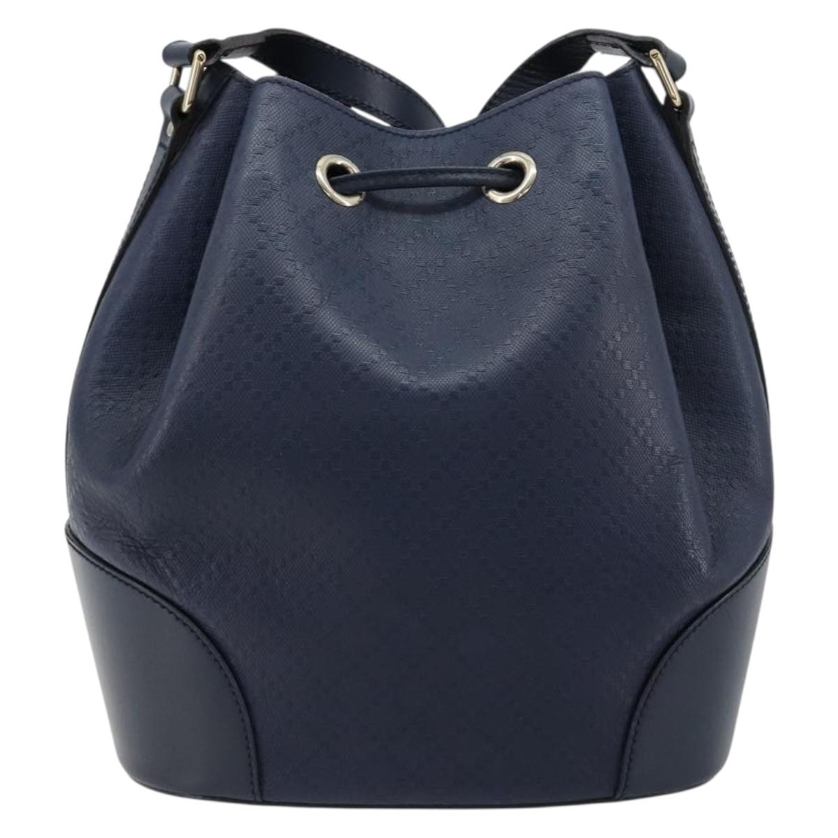 GUCCI Diamante Shoulder Bag Leather Navy Silver 354228 Auth 181216