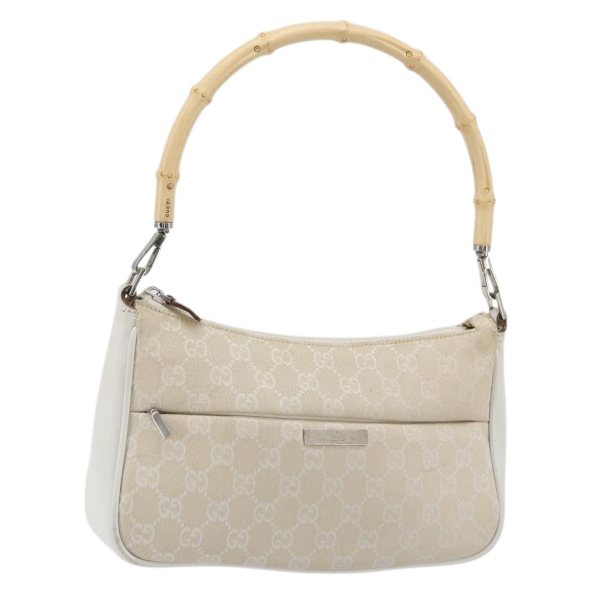 GUCCI Bamboo GG Canvas Shoulder Bag Ivory Silver 001 3865 Auth 181217A
