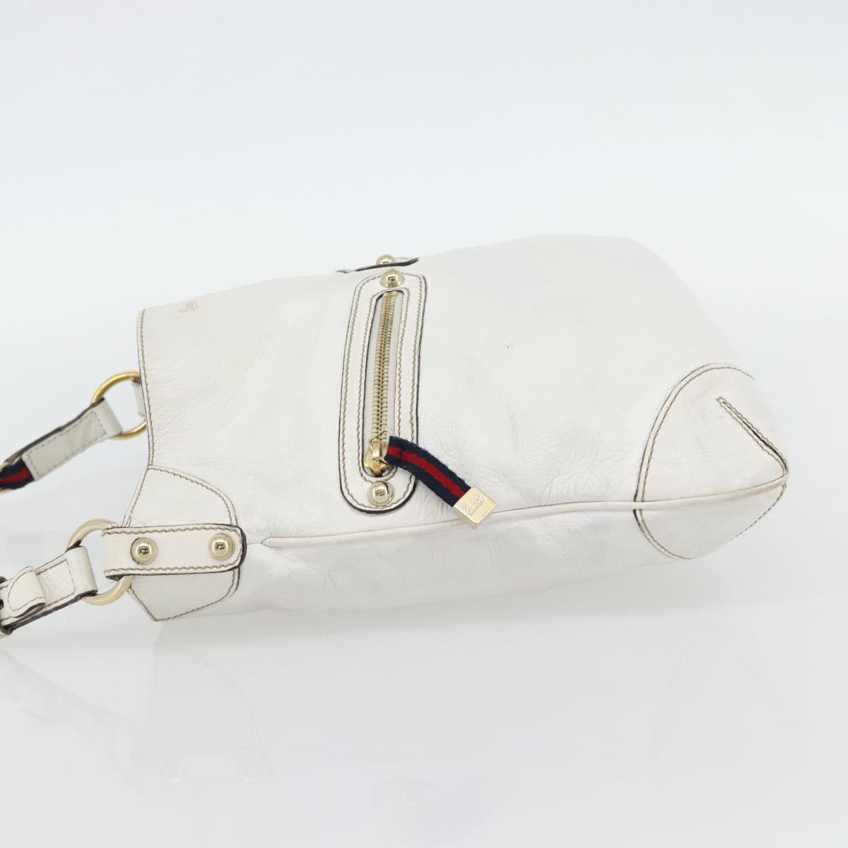 GUCCI Chain Shoulder Bag Leather White Gold 154392 Auth 181219A