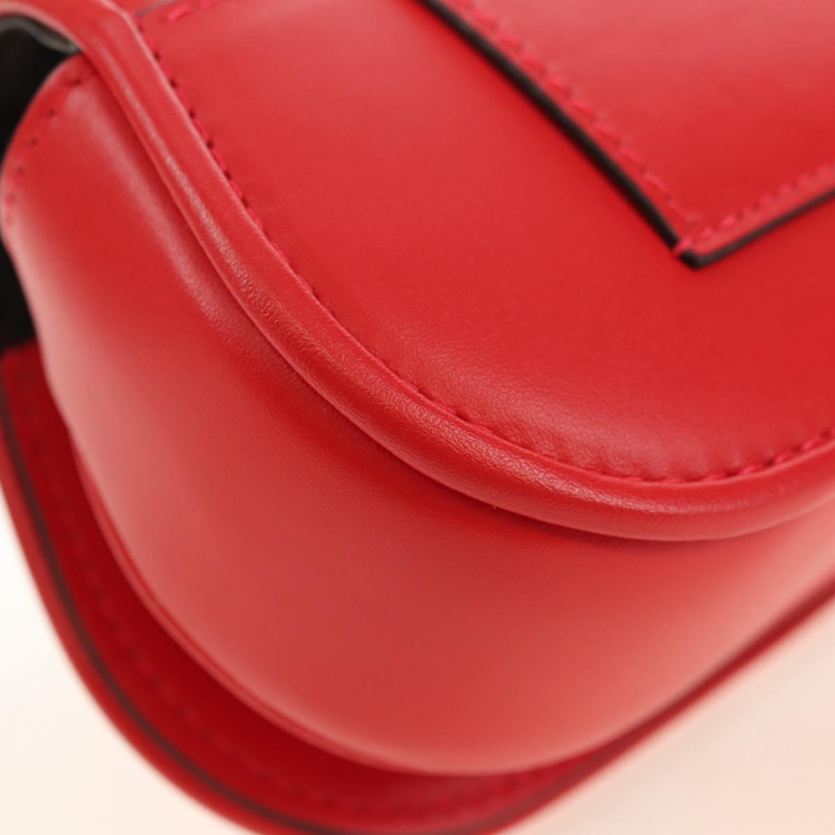 FENDI C'mon Small Shoulder Bag Leather Red Gold Auth 181237M