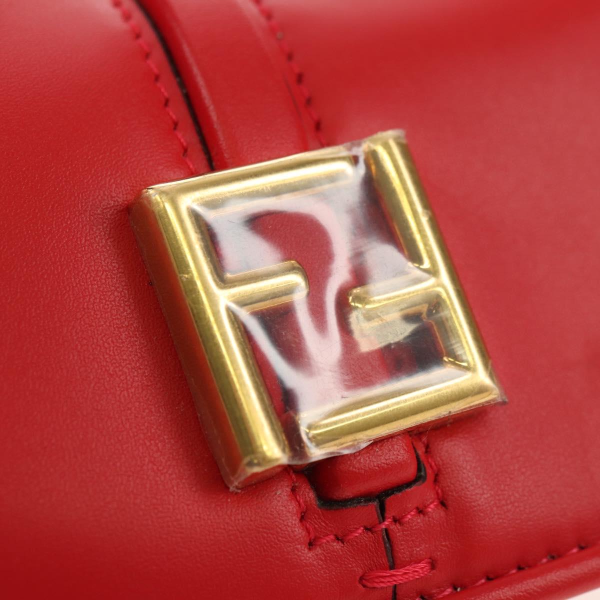 FENDI C'mon Small Shoulder Bag Leather Red Gold Auth 181237M