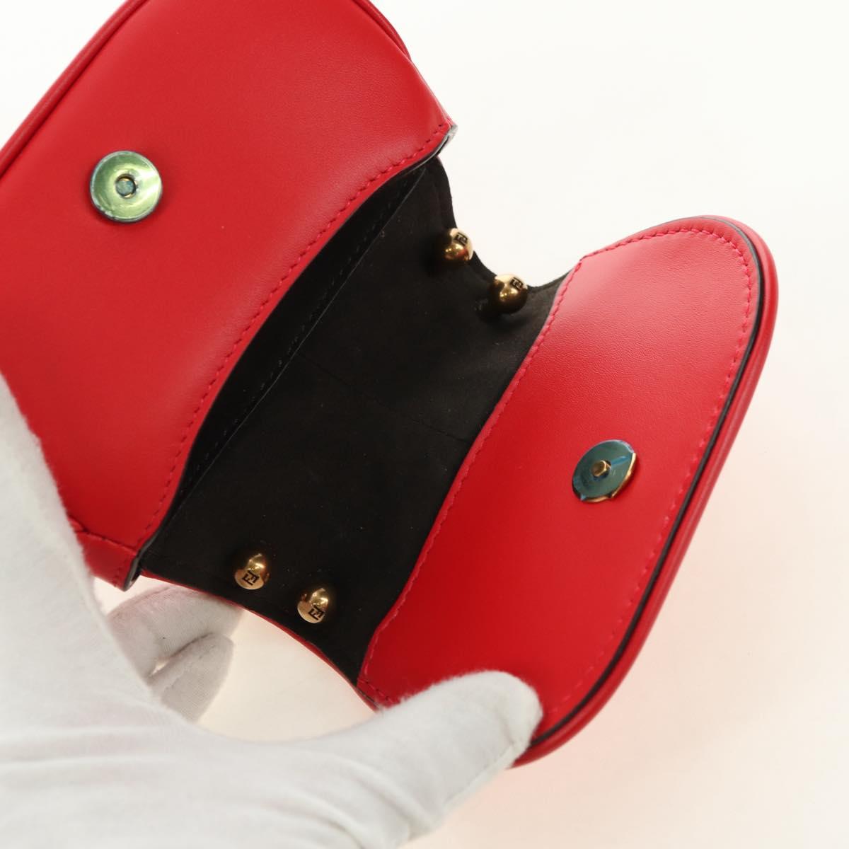FENDI C'mon Small Shoulder Bag Leather Red Gold Auth 181237M