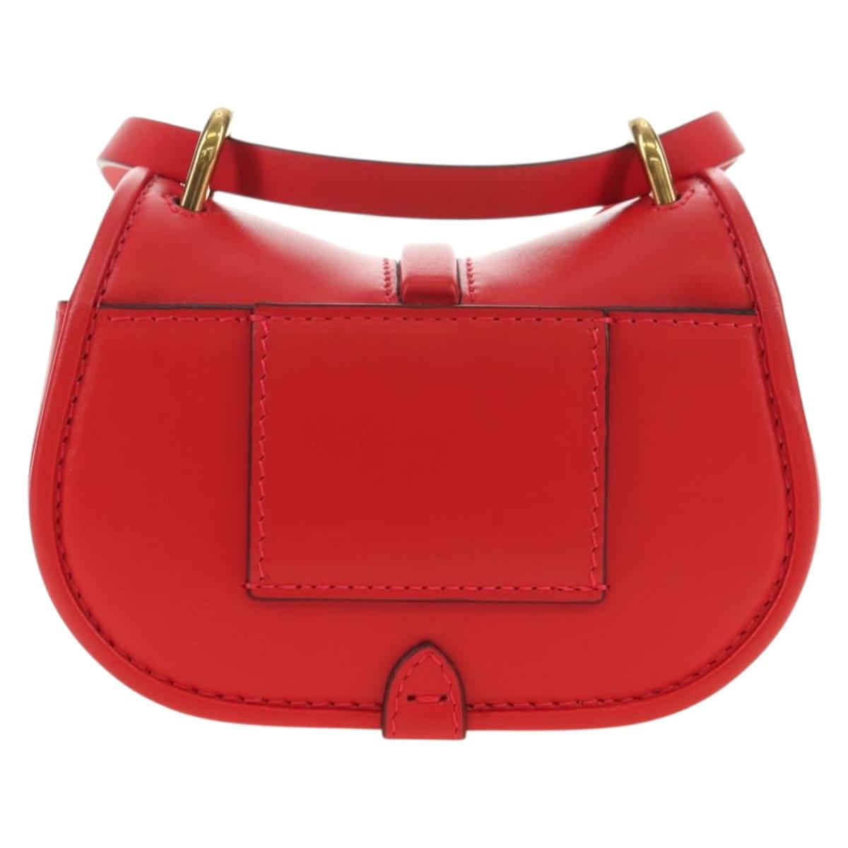 FENDI C'mon Small Shoulder Bag Leather Red Gold Auth 181237M