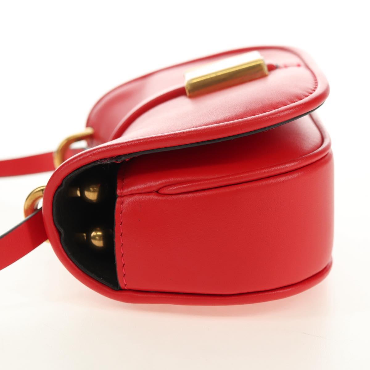 FENDI C'mon Small Shoulder Bag Leather Red Gold Auth 181237M