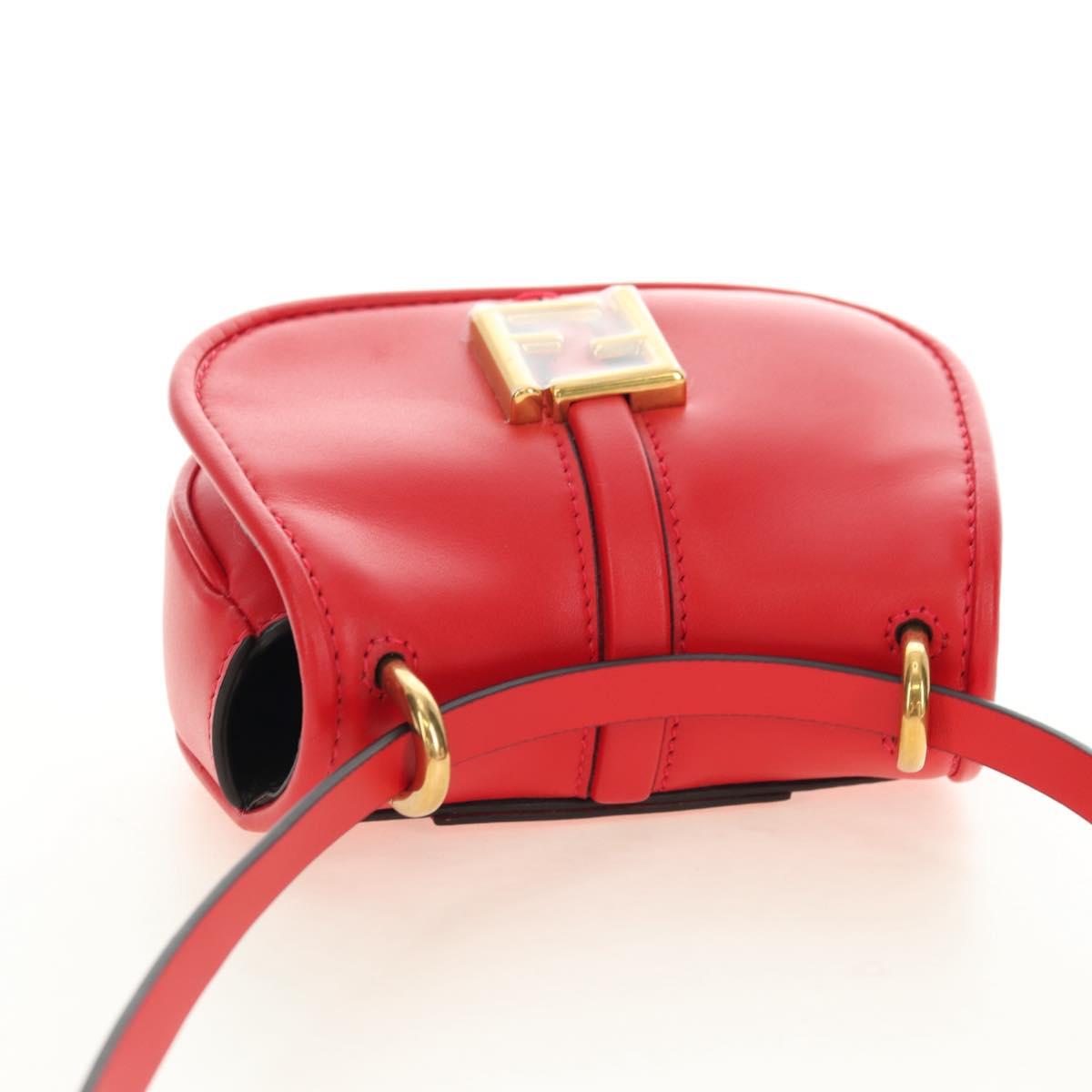 FENDI C'mon Small Shoulder Bag Leather Red Gold Auth 181237M