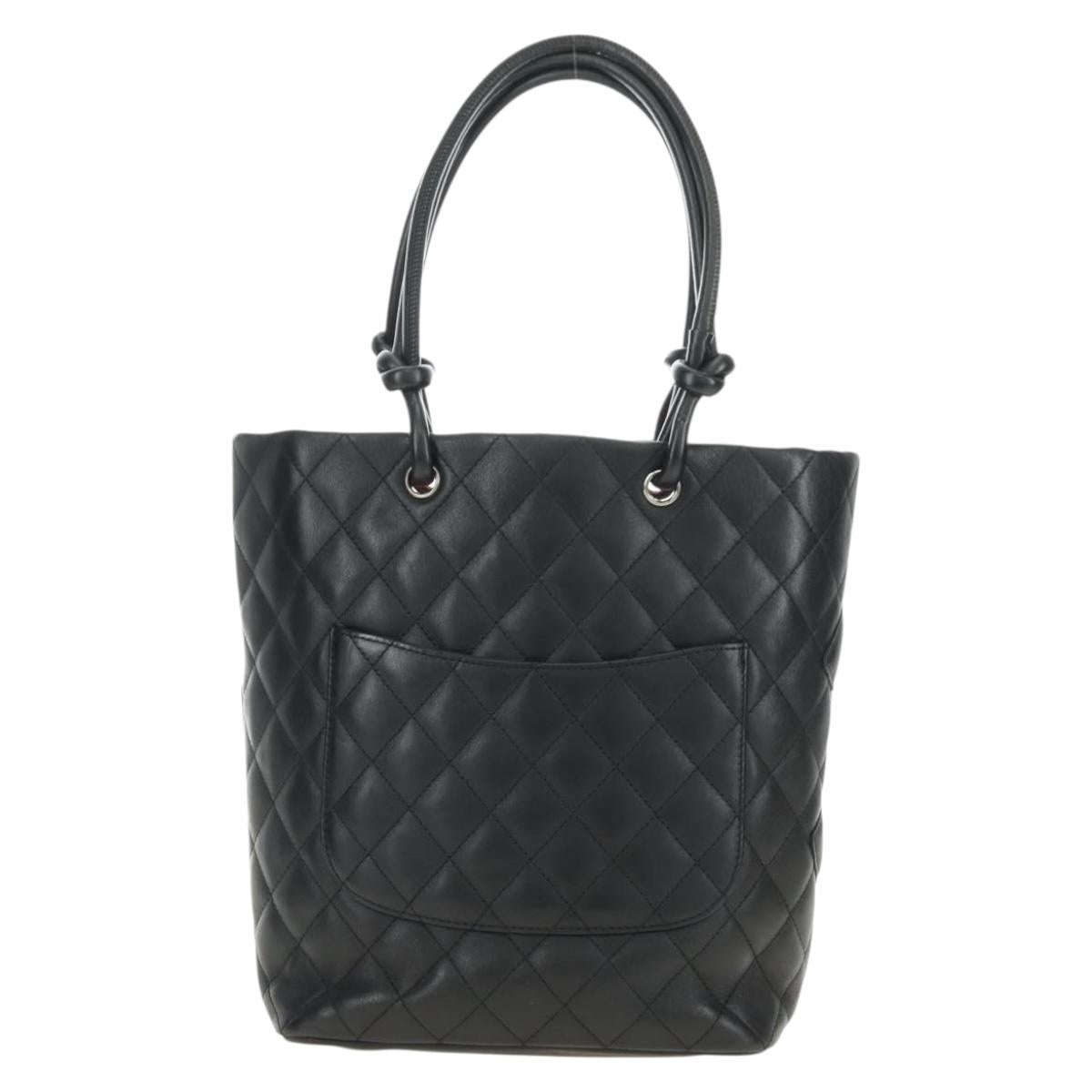 CHANEL Cambon Line Matelasse Tote Bag Leather Black Silver CC Auth 181252SAV