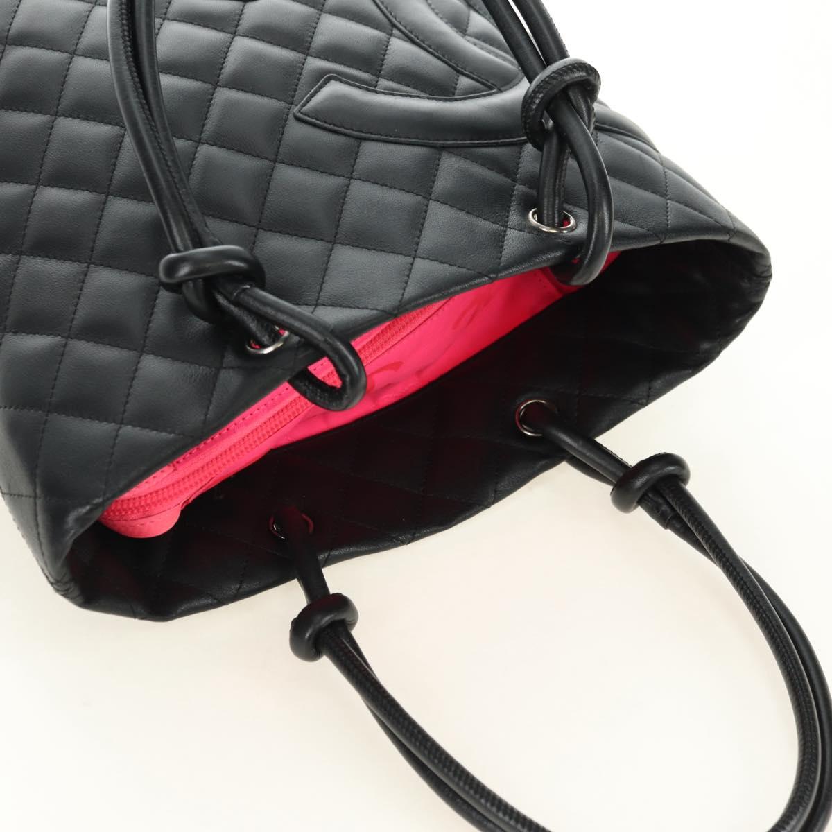 CHANEL Cambon Line Matelasse Tote Bag Leather Black Silver CC Auth 181252SAV