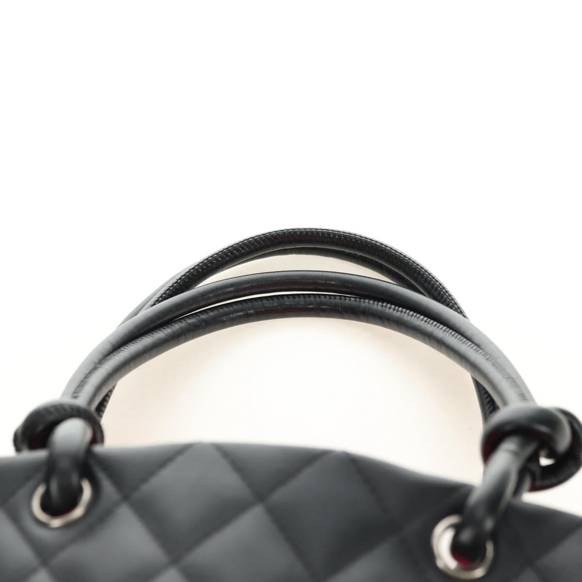 CHANEL Cambon Line Matelasse Tote Bag Leather Black Silver CC Auth 181252SAV
