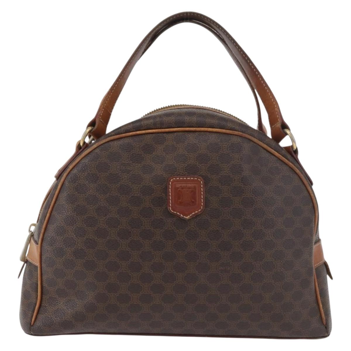 CELINE Macadam Canvas Hand Bag PVC Leather Brown Gold Auth 181253