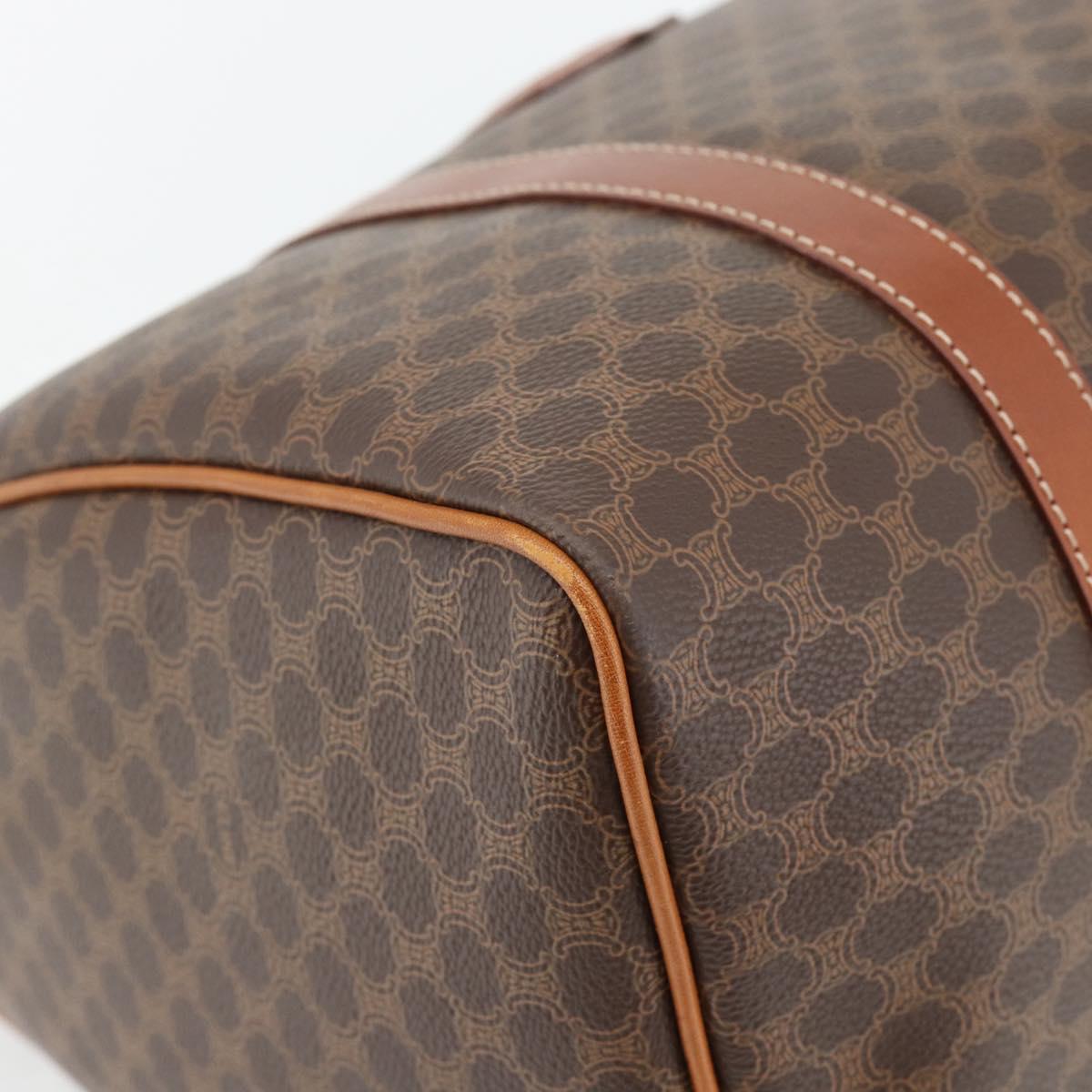 CELINE Macadam Canvas Boston Bag PVC Leather Brown Gold Auth 181254A