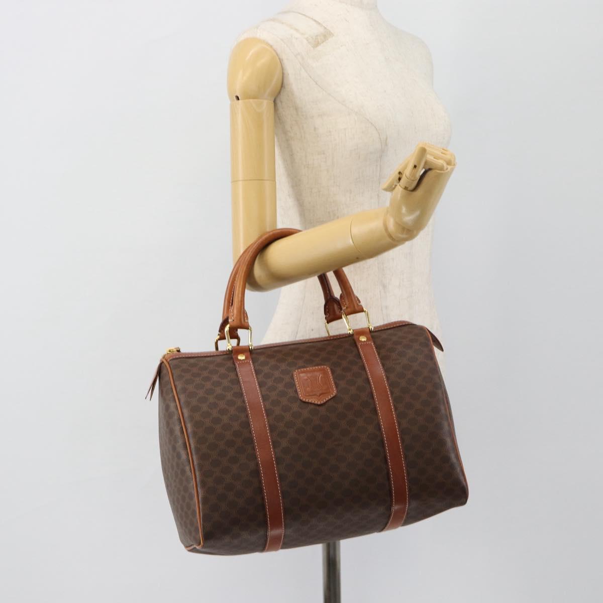 CELINE Macadam Canvas Boston Bag PVC Leather Brown Gold Auth 181254A