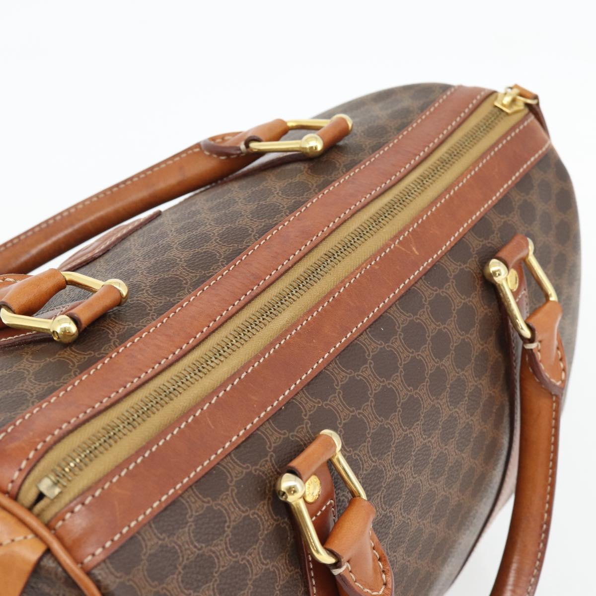 CELINE Macadam Canvas Boston Bag PVC Leather Brown Gold Auth 181254A