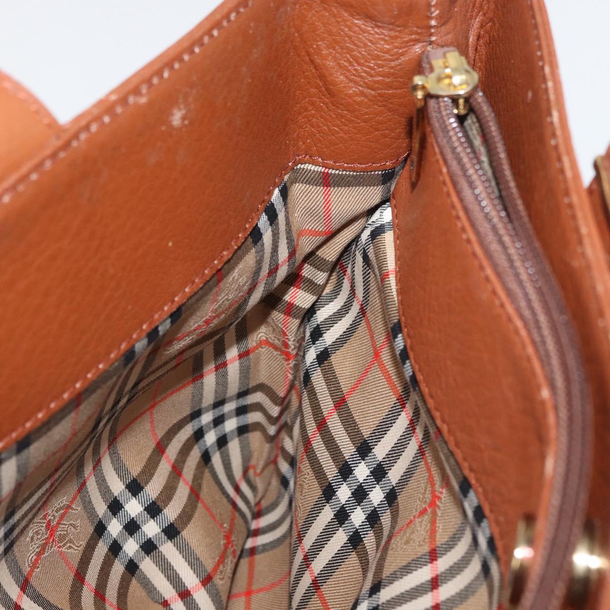 Burberrys Hand Bag Leather Brown Gold Auth 181255A
