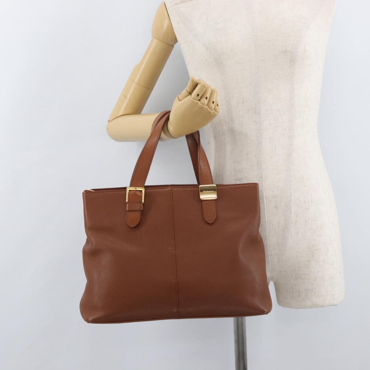 Burberrys Hand Bag Leather Brown Gold Auth 181255A