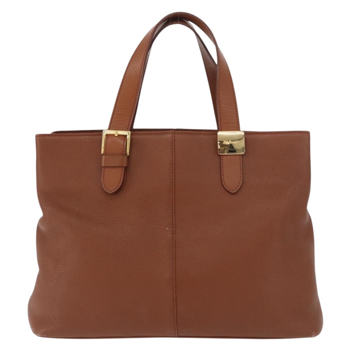 Burberrys Hand Bag Leather Brown Gold Auth 181255A