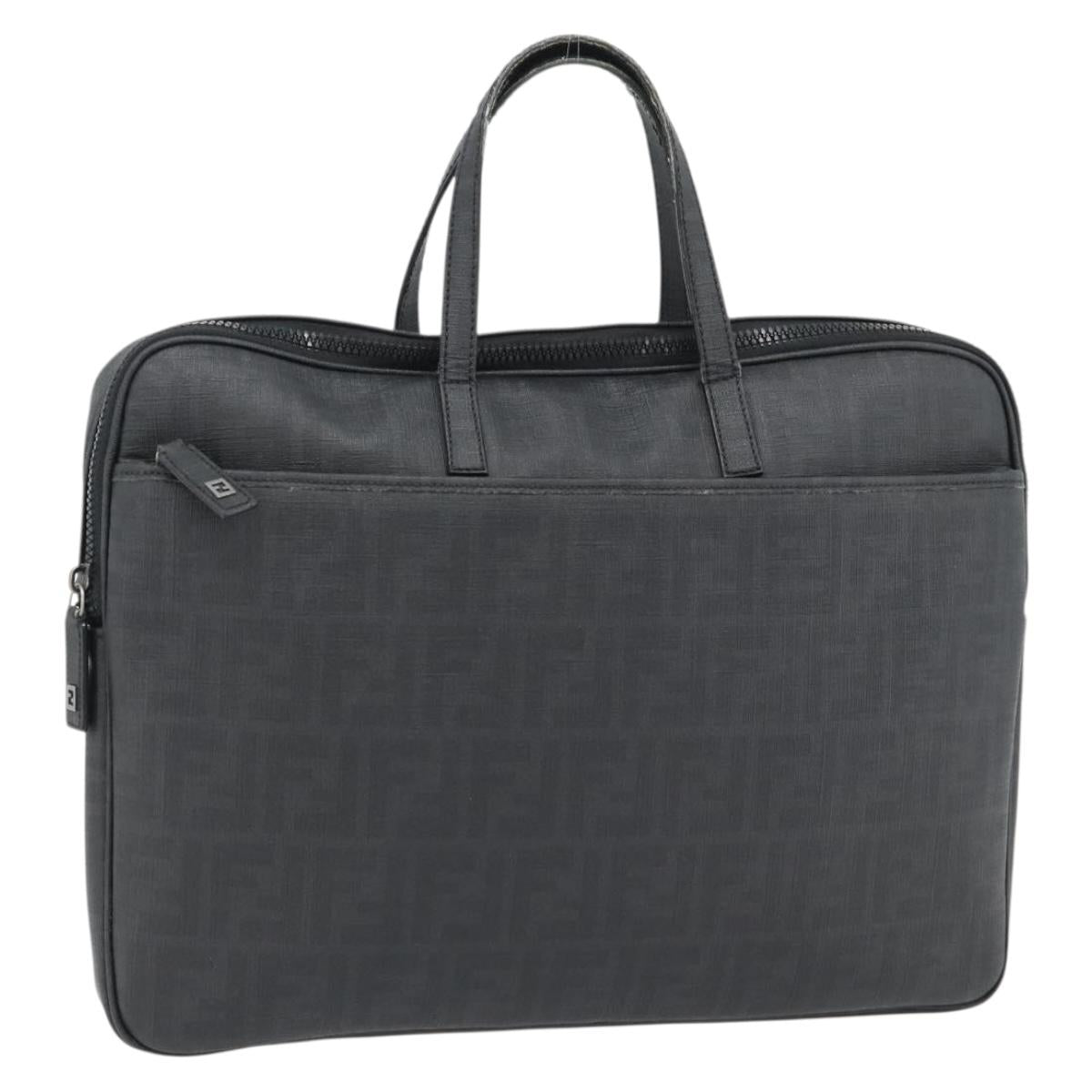 FENDI Zucca Canvas Hand Bag PVC Black Silver Auth 181259