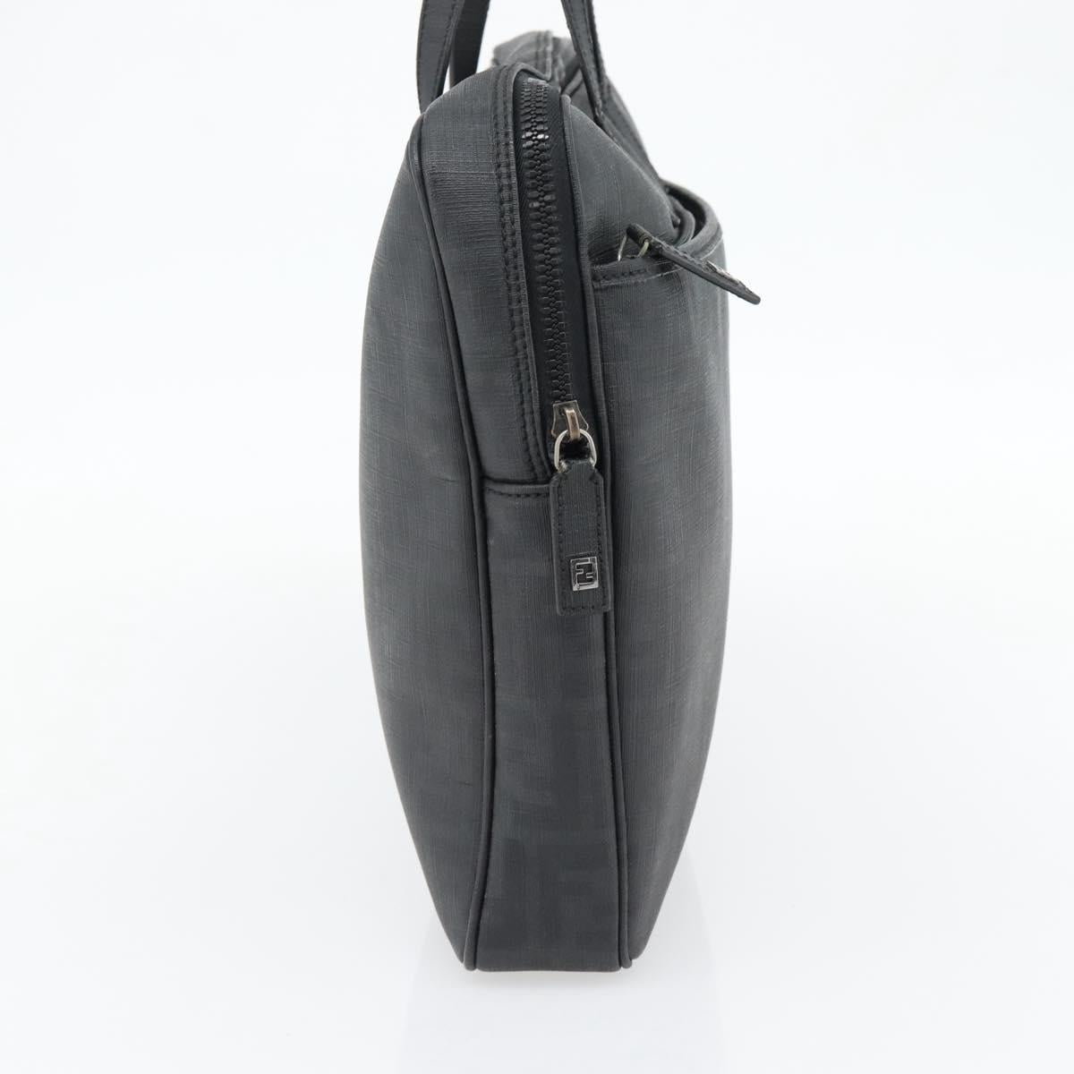 FENDI Zucca Canvas Hand Bag PVC Black Silver Auth 181259