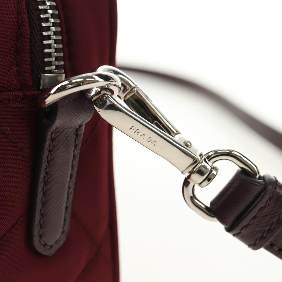 PRADA Shoulder Bag Nylon Bordeaux Silver Auth 181261M